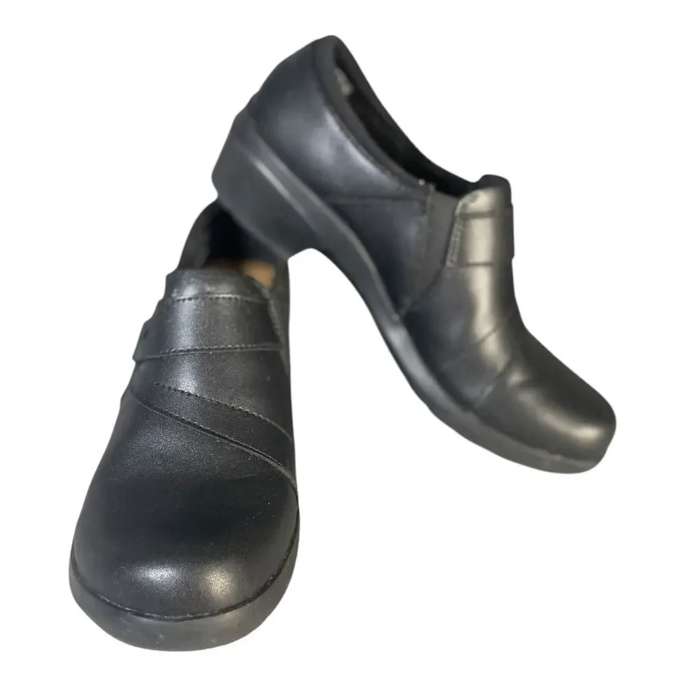 Clarks Women’s Angie Pearl Black Leather Slip On Loafers Size-10M